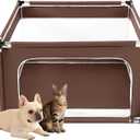 EHEYCIGA 42x42x26 Inches Puppy Playpen Without Top Cover for Dogs & Cats Indoor or Outdoor - Dog Playpen with Door, Dog Fence for Small Animal with Heavy-Duty Oxford & Steel Frame, Brown