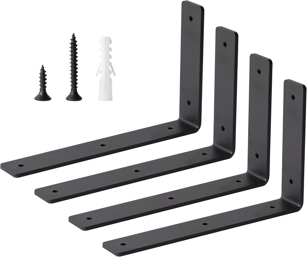 Heavy Duty Shelf Brackets Floating L Shelf Bracket, Brackets for Shelves, L 12" x H 6" x W1.5 Wall Shelf Brackets for DIY, Suitable for Study, Kitchen, Living Room, Bathroom (Black, 4 Pack)