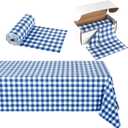 Kochorie 54 Inch x 300 Ft Blue Checkered Plastic Table Cloth Roll Disposable Waterproof Table Cover Plastic Table Cover Roll with Easy Slide Cutter for Outdoor Picnic/Home Dining/Spring Party
