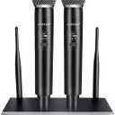 Wireless Microphone System, Dual UHF Handheld Microphones, 200ft Long Range, Plug & Play, Cordless Microphone for Singing, Karaoke, DJ, Church, Wedding, Home KTV (KA-328)
