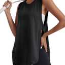 Tankaneo Women Oversized Sleeveless Side Slit Workout Summer Long Tank Tops (Black, S)