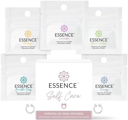 Essence Nasal Diffuser Self Care Bundle – Essential Oil Silicone Nose Rings for Stress, Energy & Mental Clarity – Wearable Aromatherapy Pack for Wellness & Mood Balance