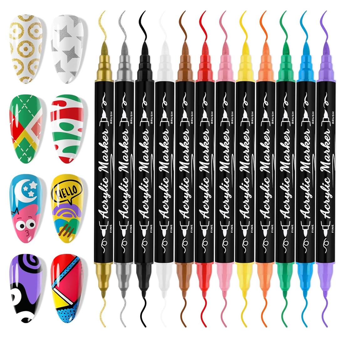 12 Color 3D Nail Art Pens Set, EBANKU Double-Tip Nail Point Graffiti Dotting Pen Drawing Painting Liner for DIY Nail Art Beauty for Christmas