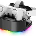 KAFRI Charging Dock for Meta/Oculus Quest 3/3s/2 Headset, VR Accessories Charger Station with RGB Light, Display Stand and 2 USB C Charger for Head Strap or Other Devices, Gamer Gift for Men Boyfriend