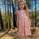 Orange Flower Dress for Toddlers Girl 3 4 Year Old Kids Ruffle Short Sleeve Dresses 3t 4t Little Girls Cute 3D Printed Floral Back Bow Frock Size 3-4