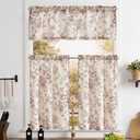 jinchan Floral Kitchen Curtains Set Linen Tier Curtains and Valance Farmhouse Drapes for Small Windows 24 Inch Length for Cafe Living Room Bathroom Rod Pocket 3 Pieces Set Black on Linen
