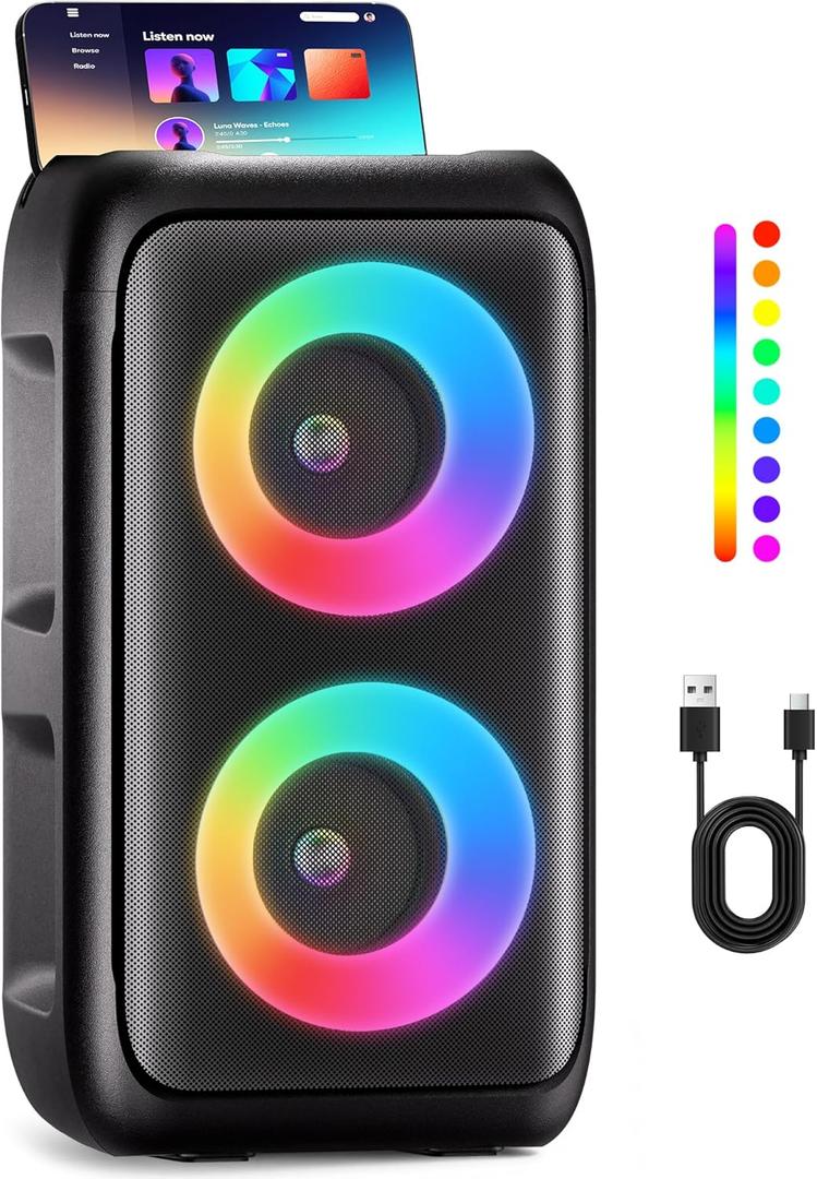 Bluetooth SpeakerPortable Party Speaker with Colorful LightsWireless Speaker with HD Loud,Surround Sound Systems Support TWS/AUX/USB/TF Card Ideal for Party,Home,Outdoor Camping (medium)