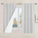 LAMIT Short Window Linen Curtains 48 Inch Length 2 Panels, 100% Blackout Linen Textured Thermal Curtains Back Tab and Rod Pocket Neutral Panels with White Liner for Bedroom, 34 x 48 Inch, Light Grey