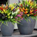 Geegoods Artificial Plants Flowers Outdoor 24 Bundles UV Resistant Faux Lavender Flowers with Monkey Grass for Garden Porch Window Patio Hanging Planter Decor