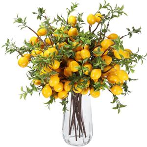 Giegxin 25 Pcs Artificial Lemon Decor 22.9 Inch Fake Lemons Branch Decoration Vivid Yellow Lemon Branches 5 Head Faux Lemons with Stem Lemon Decorations for Kitchen Table Vase Home Farmhouse Party
