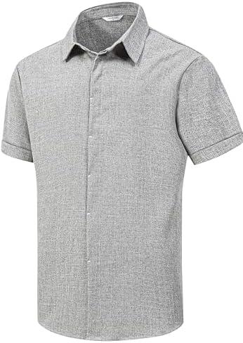Unakisan Men's Linen Shirts Short Sleeve Casual Shirts Button Down Shirt for Men Beach Summer Wedding Shirt 4XL