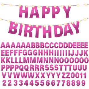 TaoBary 112 Pcs DIY Letter Kit Glitter Customizable Banner Letters Include 107 Letters and Numbers 3 Rope and 2 Needles for Birthday Halloween Christmas Wedding Valentine Party Decor(Bright Pink)