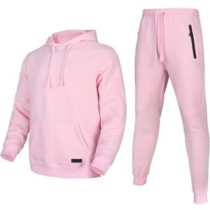 Tracksuit for men 2 pieces,Fleece hooded outfit,fashion warm sweatsuit set (Pink, 5XL)