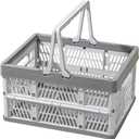 Collapsible Storage Crate with Handles, Milk Crates33L Foldable Plastic Shopping Basket, Organizer Container for Car Home Pinic (Light gray, Large)