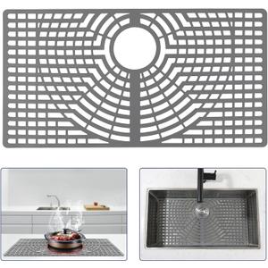 Silicone Sink Protector 30"x16" Rear Drain Hole, Heat Resistant Non-slip Dishwasher Suitable, Large Sink Mat for Bottom of Farmhouse Kitchen Stainless Steel Sinks