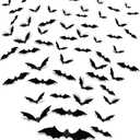 4 x 3D Halloween Bats Decorations Party Supplies,120PCS Bat Stickers for Wall with 4 Different Sizes, Black PVC Bats for Halloween Party Decorations Indoor