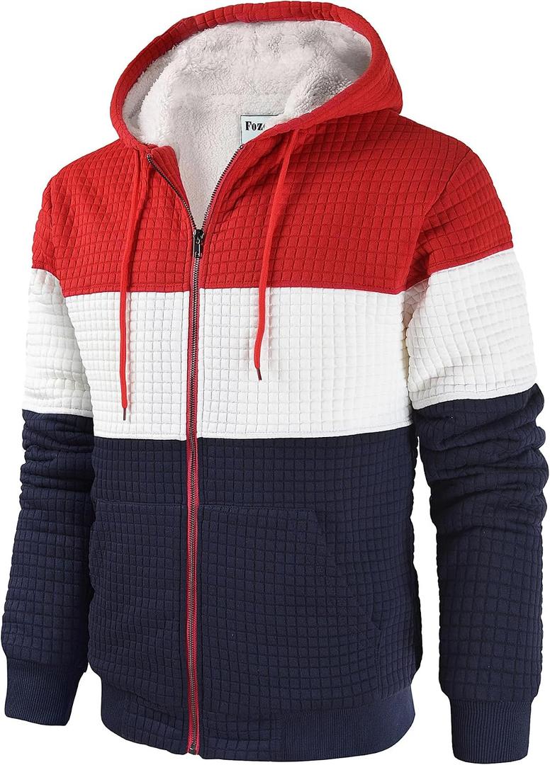 Men's Fleece Heavyweight Full Zip Hoodie Sweatshirt Jacket Hooded for Men (Red, XL)