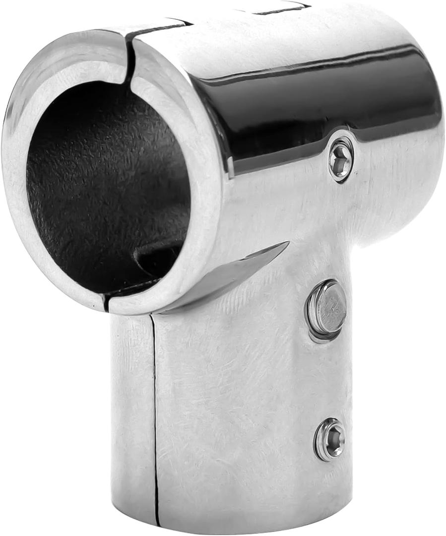 Marine Rail Fittings, 1 Inch/25.4mm Stainless Steel Boat Railing Hardware with 90 Degree T Tee Shape, Polished Tube Pipe Connector Split Grade Handrail Replace for Heavy Duty Boat, Yacht Deck, 1PC