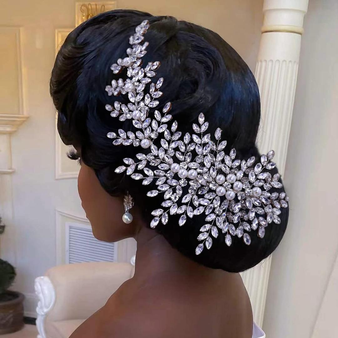 Crystal Wedding Hair Comb Bridal Hair Accessories Pearl and Rhinestone Bridal Side Combs for Women and Girls Silver