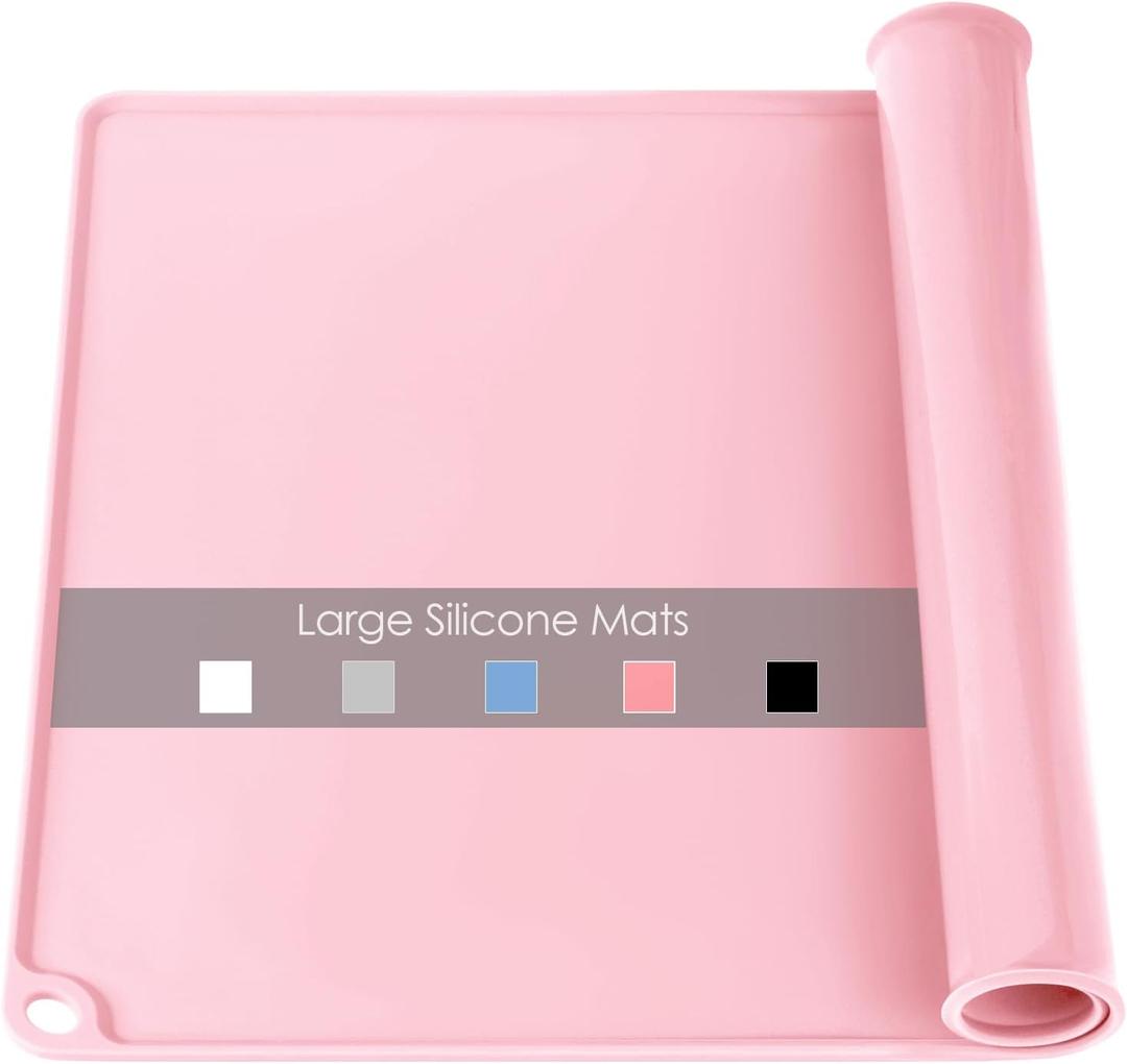 Standard Silicone Mat Pink Baking Mat-Multipurpose Kid Placemat Reusable Kitchen Countertop Mat Dough Pad with Raised Edges Silicone Heat Resistant Mat for Air Fryer (1Pack 23.6'' x 15.7'')