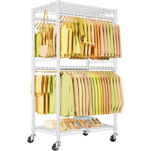 ULIFHOME P4 Rolling Clothes Rack Heavy Duty, Clothing Racks for Hanging Clothes, Freestanding Garment Racks with Wheels, Metal Portable Closet Rack 35.5''W 20.5''D 80.5''H, Max Load 560Lbs, White