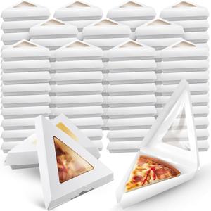200 Pack Pizza Slice Boxes Bulk, Suits for 12 Inches Reusable Pizza Slice Storage Containers with Windows Wedge Paperboard Plate Food Boxes for Food Cake Tray Slices Storage