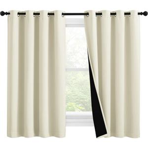 NICETOWN Warm Curtains for Winter, Bedroom Full Blackout Curtain Panels, Great Job for Blocking Light, Complete Blackout Draperies with Black Liner for Night Shift (Beige, Set of 2, 55 by 57-inch)