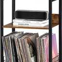 LELELINKY 3 Tier End Table,Record Player Stand with Storage Up to 100 Albums,Turntable Stand for Vinyl,Brown Records Shelf for Living Room Bedroom (Medium)