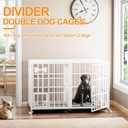 Dosker 42 inch Heavy Duty Metal Dog Crate Cage with Divider for 2 Dogs/Large Dog,All Metal Open Top Escape Proof Cage,Kennel Indoor with Wheels,2 Tray,Feeding Bowl(White)