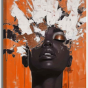 XLMDYYSW Black Woman Canvas Wall Art Abstract Black Girl African American Painting Modern Aesthetic Prints for Bedroom Framed (Orange, 16.00" x 24.00")