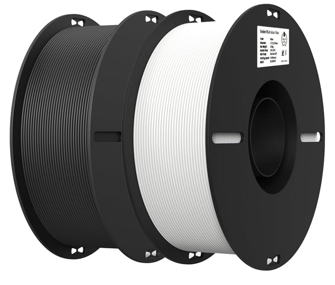 Creality 2kg Black & White PLA 1.75mm Filament Bundle for 3D Printing with No-Tangling Strong Bonding and Overhang Performance, Accuracy +/- 0.02mm