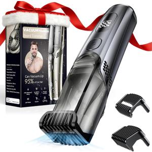 Vacuum Beard Trimmer for Men, New Version Adjustable Precision Trimming Length with 2 Comb, Electric Cordless Vacuum Trimmer for Beard, Waterproof and Rinses Easy, Blades for Skin fit (Black Rose Silver)