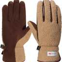 Harssidanzar Sherpa Gloves Women's Outdoor Winter for Gloves Genuine Suede Lined SL021US (Medium, Camel/Dark Brown)