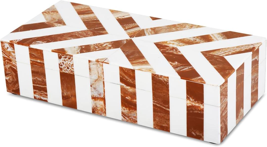 Handicrafts Home Decorative Storage Box 10x4.5  Remote Control Holder, Jewelry Organizer, Modern Decorative Box with Lid, Boho Chic Home Dcor Accent, Vintage Memory Box for Living Room Shelf Dcor (CHEVRON-BROWN)