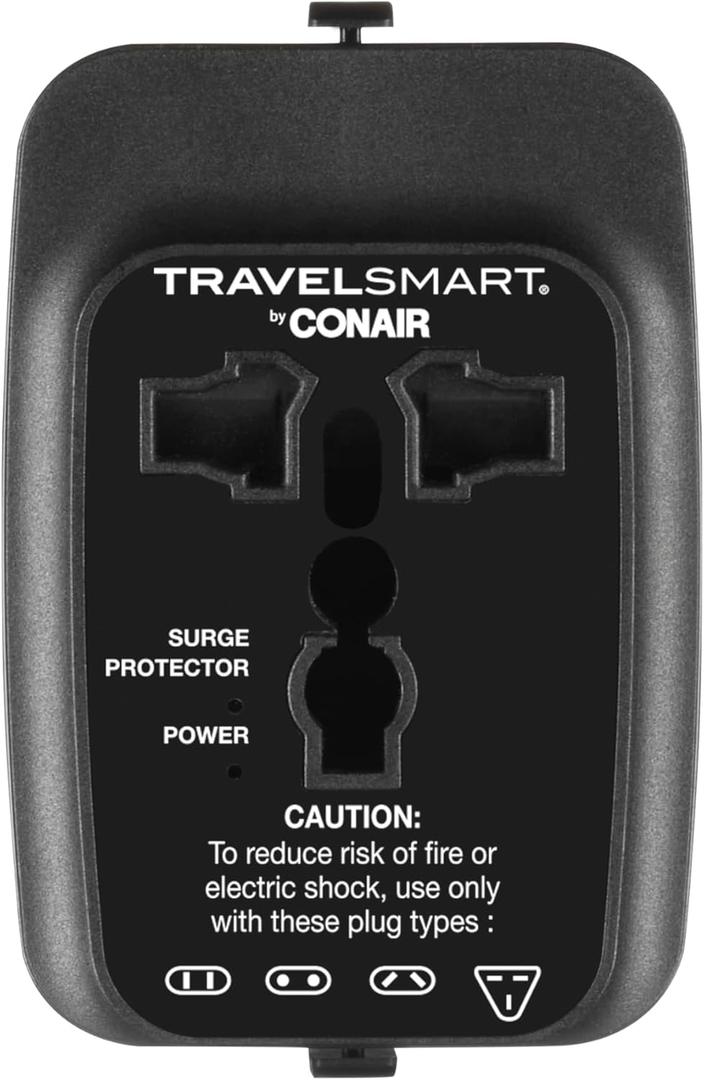 Conair Universal Travel Adapter - All-in-One European and Worldwide Travel Plug Adapter with Surge Protection - Includes USB C Port