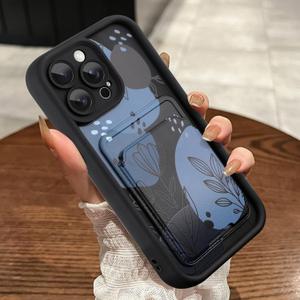 MOWIME Compatible with iPhone 13 Pro Case with Card Holder, Floral Flower Shockproof Soft TPU Protective Cover Women Girls, Anti Scratch Wallet Case for iPhone 13 Pro 6.1 Inch, Black