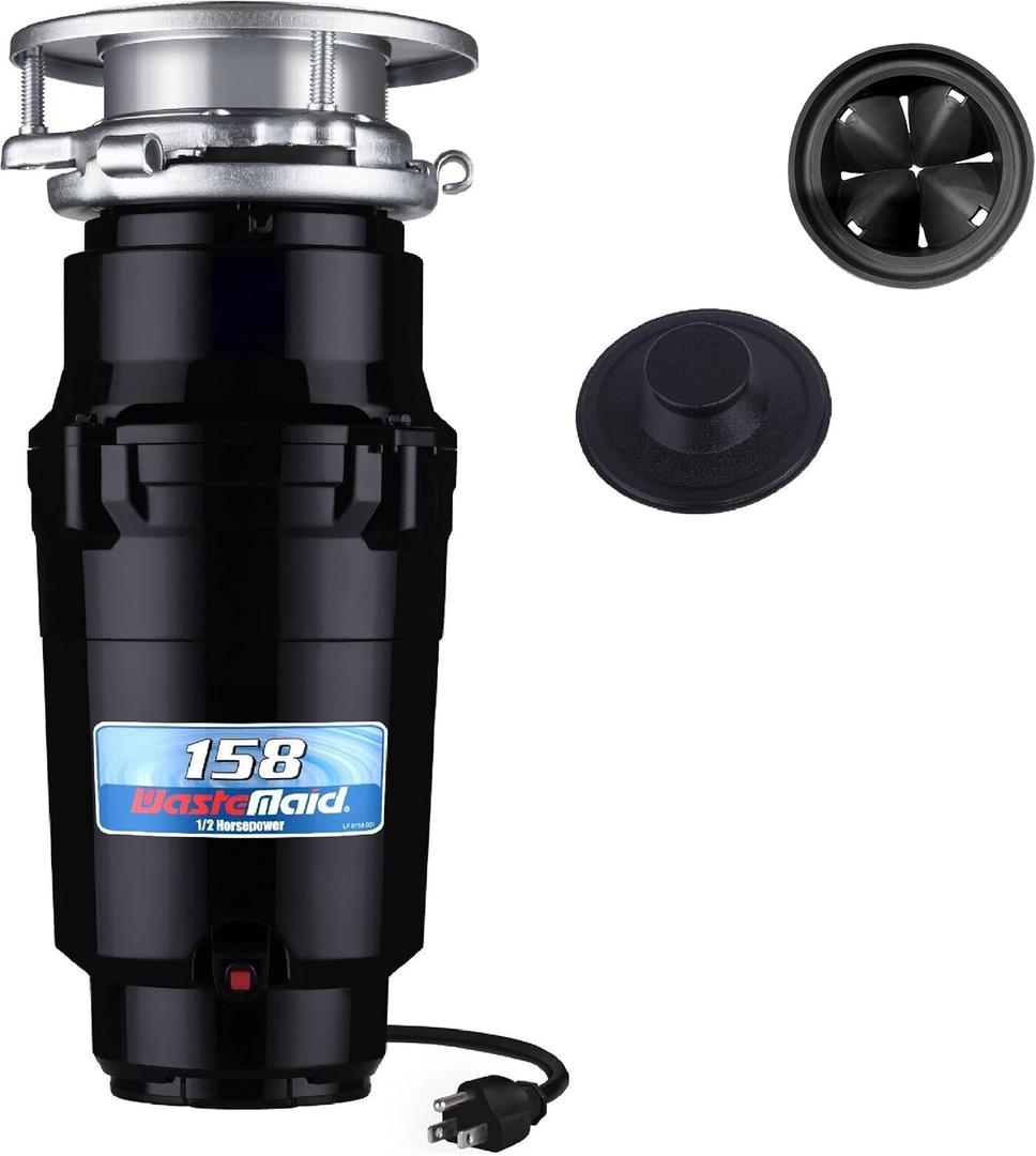 Waste Maid 10-US-WM-158-3B Garbage Disposal Anti-Jam Stainless Steel Food Waste Grinding System, 1/2 HP Standard, Black (1/2 HP Standard)