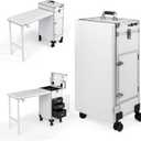 Rolling Portable Manicure Table, Foldable Nail Tech Desk with Storage & Travel Case, Mobile Nail Station Cart Heavy Duty Organizer for Manicurist (White)