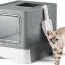 Enclosed Cat Litter Box, Large Litter Box for Big Cats, Covered Kitty Litter Boxes with Lid, Top Entry Cat Box Enclosure with Scoop, Odor Control, Easy to Clean(Grey)