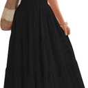 BTFBM Womens Summer 2025 Casual Midi Maxi Dresses Lightweight Short Sleeve V Neck Elastic Waist Boho Beach Dress Pockets (Medium, Black)