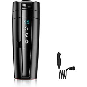 Portable Electric Car Kettle, 12V/24V Car Heating Cup, Stainless Steel Heated Travel Mug, Car Smart Temperature Control Electric Kettle, for Coffee Tea Milk, 400ML