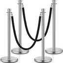 Wesiti 4 Pcs Stainless Steel Stanchion Post 2 Pcs 5 ft Velvet Rope Carpet Ropes and Poles Stanchions and Velvet Ropes Crowd Control Barriers Rope Safety Barriers for Party Theater (Silver, Black)