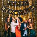 2 x Happy New Years Decorations Banner 2026, Black Gold Nye New Years Eve Party Supplies for NYE Decorations Photo Props for Home Wall Fireplace Mantel Fireplace