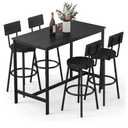 Zevemomo 5-Piece Dining Table Set, Bar Table Set for 4, Kitchen Table and Chairs, Counter Height High Top Table with 4 PU Upholstered Stools, Space-Saving Pub Table Sets for Small Space, Black