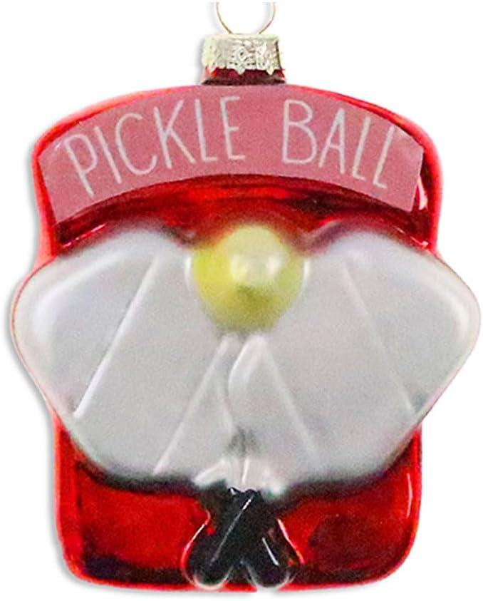 Pickleball Christmas Ornament Matching Paddles with Sports Ball Glass Holiday Tree Decoration