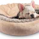 JOEJOY Dog Beds for Small Medium Dogs, Cozy Cuddler Luxury Puppy Pet Bed with Blanket Attached, Donut Round Calming Anti-Anxiety Dog Burrow Cave Bed - Anti-Slip Bottom and Machine Washable 26 inch (Beige)