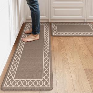LEEVAN Kitchen Mats Cushioned Anti Fatigue Sets of 2,Waterproof Kitchen Mats for Floor,Non Slip Comfort Modern Beige Kitchen Mat for Sink,Laundry,Home,Office,Desk(17"x29"+17"x47")
