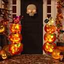 Jetec 2 Pcs 44 Inch Outdoor Halloween Decorations Light up Pumpkin Yard Stakes Plastic Stacked Pumpkin Witches Hat Boo Ghost Stake Sign with LED String Lights for Outside Home Lawn Pathway Party