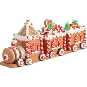 Christmas Gingerbread Decorations - 10" Gingerbread Decor Train Figurines Xmas Decor Gift - Christmas Party Home Decor Holiday Home Decor for Table, Mantel, Shelves