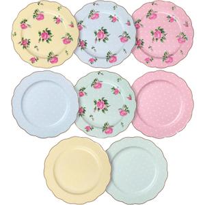 BTaT- Porcelain Floral Plates Set of 8, 8 Inch, Assorted Pastel Colors with Golden Rim, Floral Dessert Plates, Spring Dinnerware, Dishwasher & Freezer Safe, Mothers Day Gift